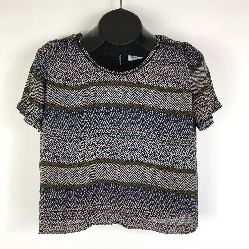 Daphnea Short Sleeve Cropped Blouse Women's Small Zip Lined Boxy Casual Party